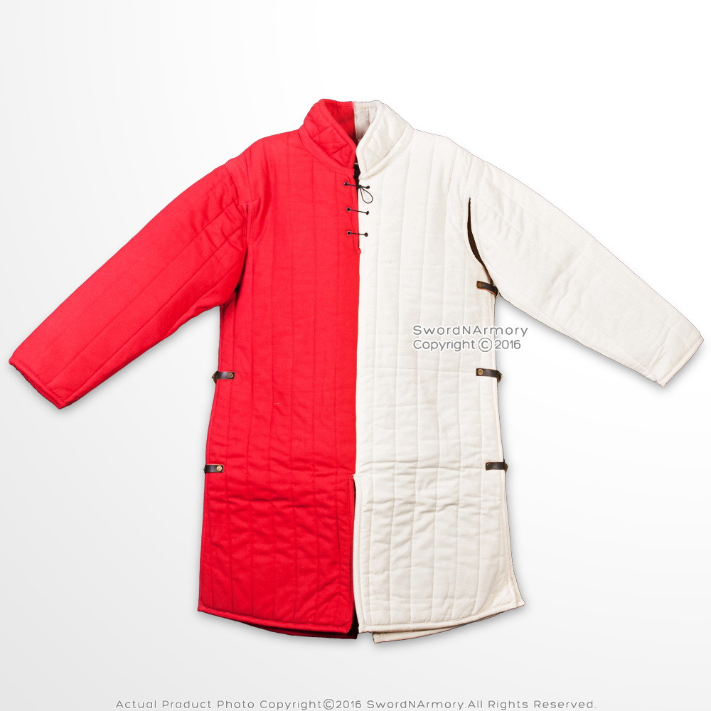 Red and white reversible long gambeson